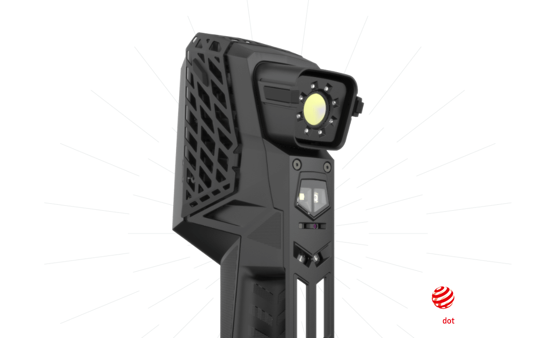 Front side of the EVO Series 3D scanner showing lenes, sensors and light source